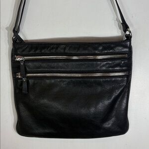 Margot Black Leather Crossbody Bag Multi Zip Pockets Adjustable Strap Everyday